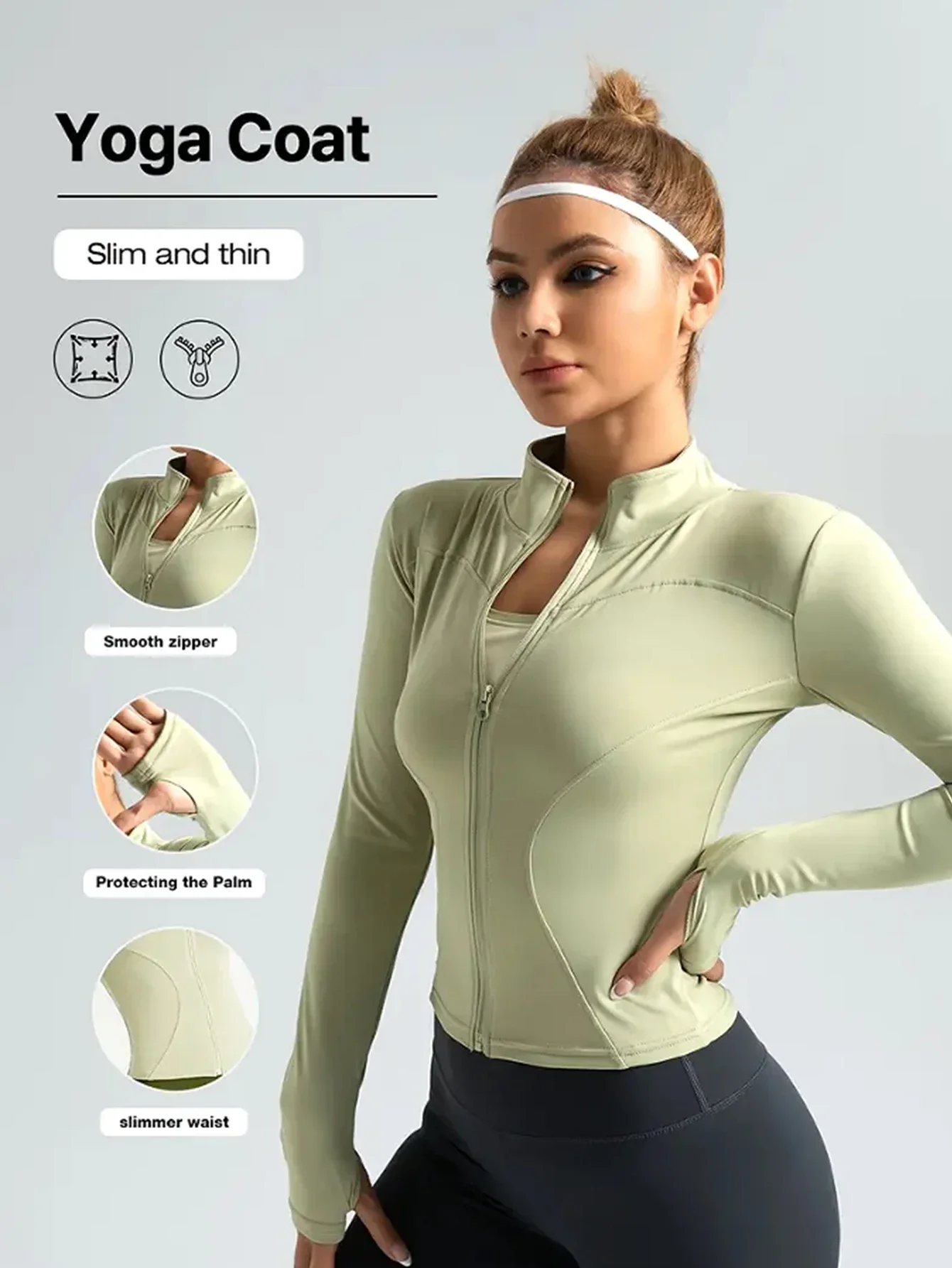 Damen-Fitnessjacke, schmal geschnitten, langärmeliges Yoga-Oberteil, Reißverschluss, Sportjacke, dehnbar, schnelltrocknend, Lauf- und Workout-Oberbekleidung – Detail 24