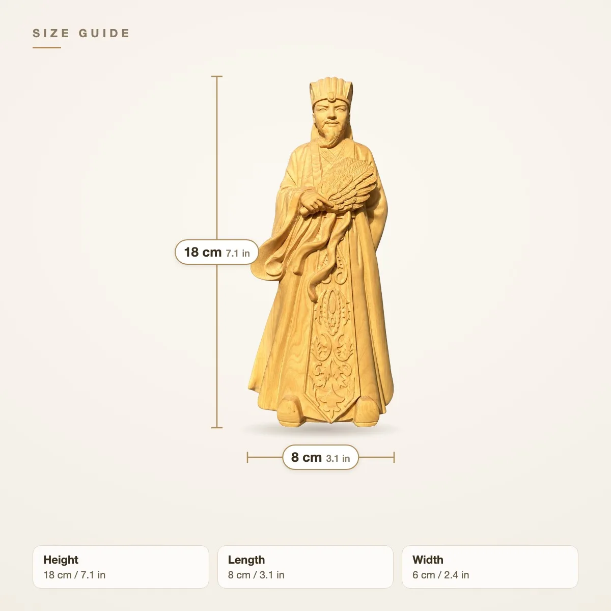 Hand Carved Boxwood Zhuge Liang Three Kingdoms Figurine Chinese Traditional Home Living Room Tabletop Collectible Decor Gift