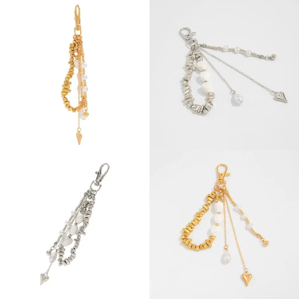  Elegant Alloy Keychain for Purse Decoration Includes Ceramic Heart Pearls Detail