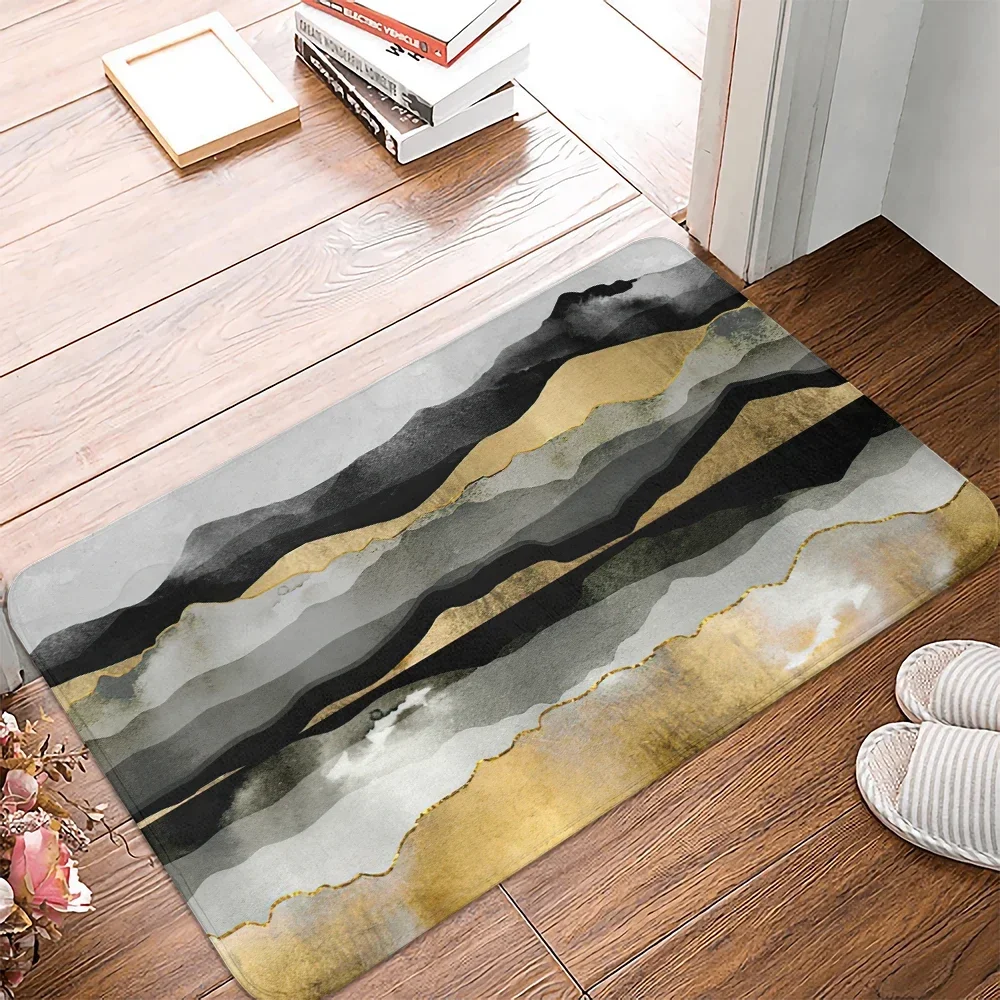 Gold and black oil painting peaks Doormat Kitchen carpet Entrance door mat bathroom mat Carpet in the bedroom Lounge Rug