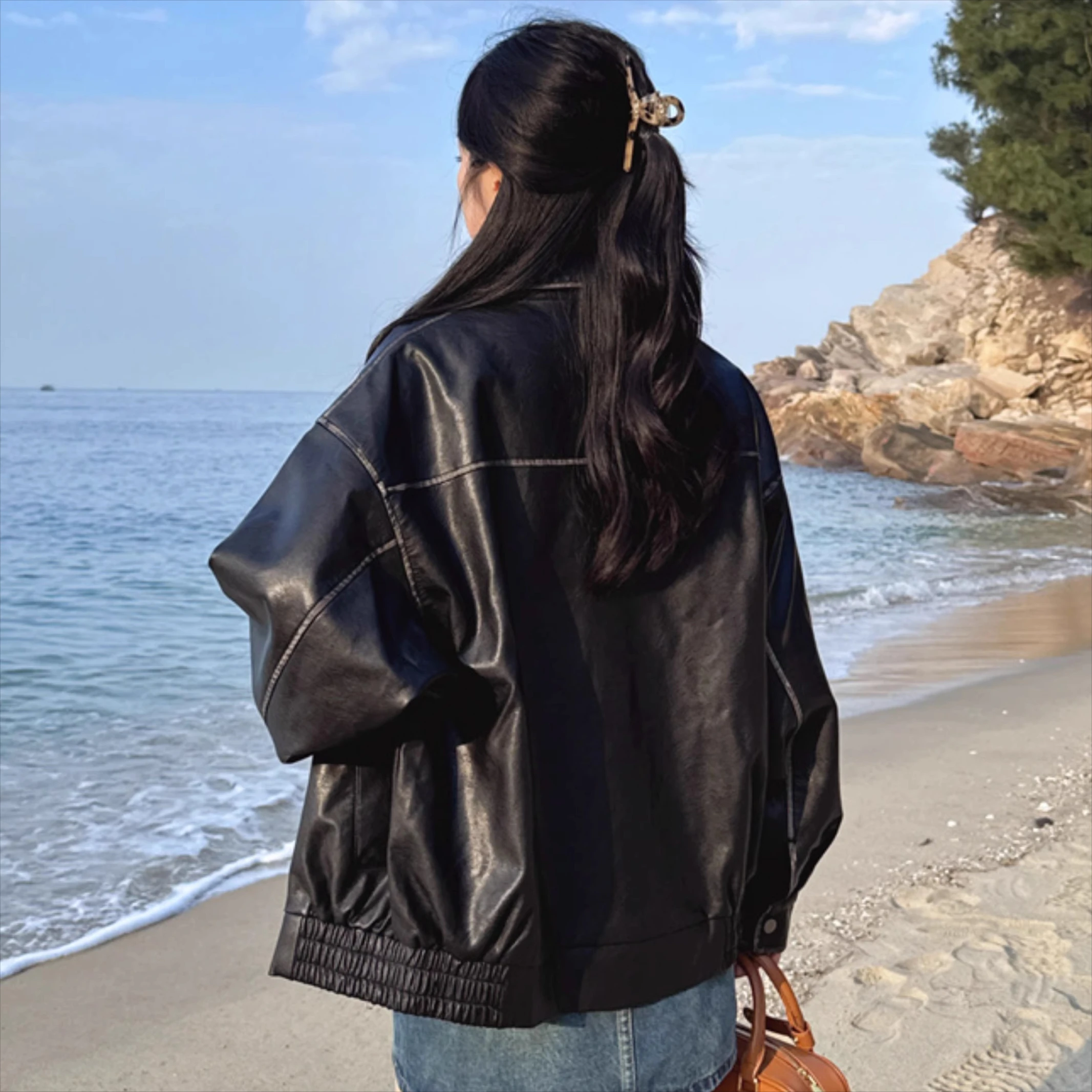 Vintege Brown Jacket for Women PU Leather Bomber Jacket Spring Autumn Demi-season Jackets Outerwears Fashion Women Clothing