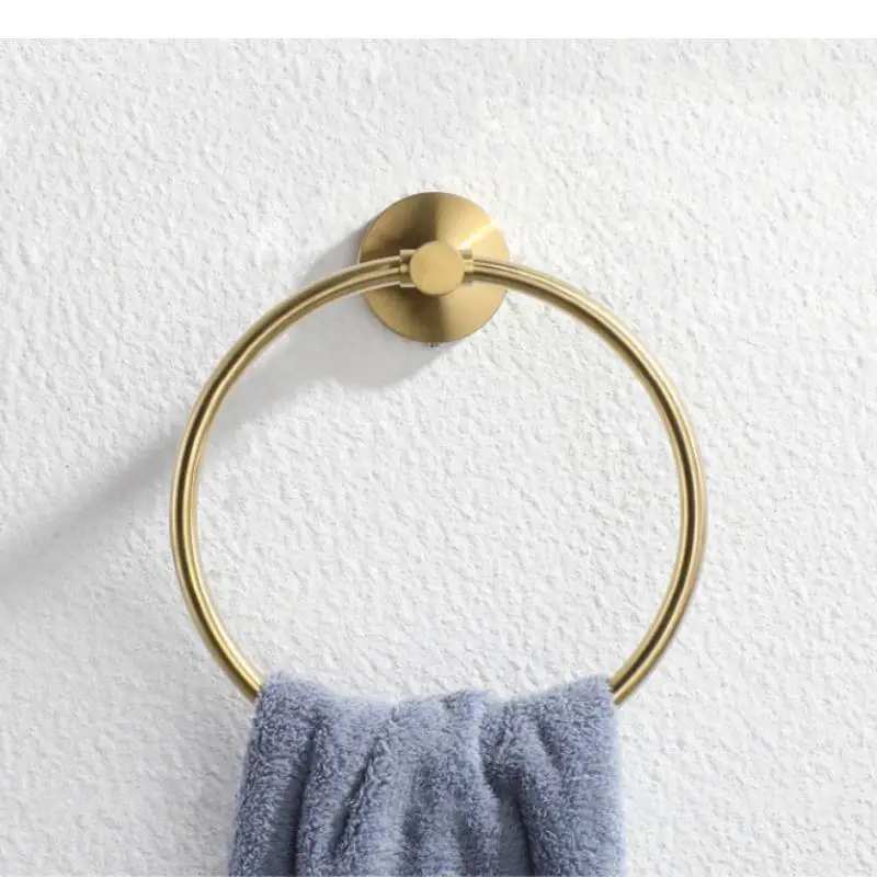 Gold Metal Towel Ring Circular Rack Wall Storage Hand Holder Bar Bathroom Shelf Coat Hanger Organizer