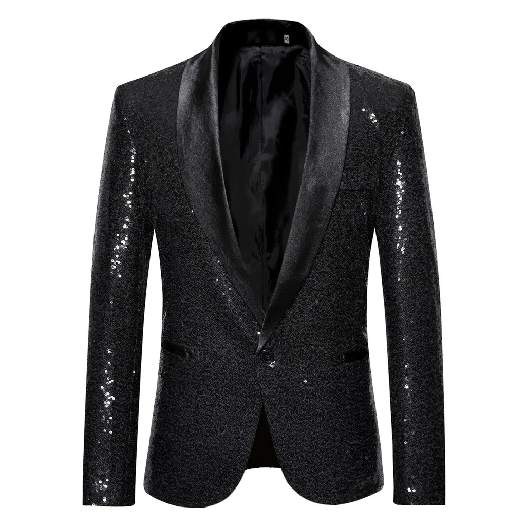 Blazer de lentejuelas dorado y negro para hombre, chaqueta con purpurina brillante para DJ, vestido de fiesta de boda, traje, ropa de escenario para cantantes