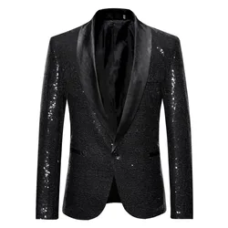 Blazer de lantejoulas masculino, roupa de palco para cantores, dourado e preto, azul, prateado, vermelho, brilho brilhante, jaqueta DJ, terno de festa de casamento