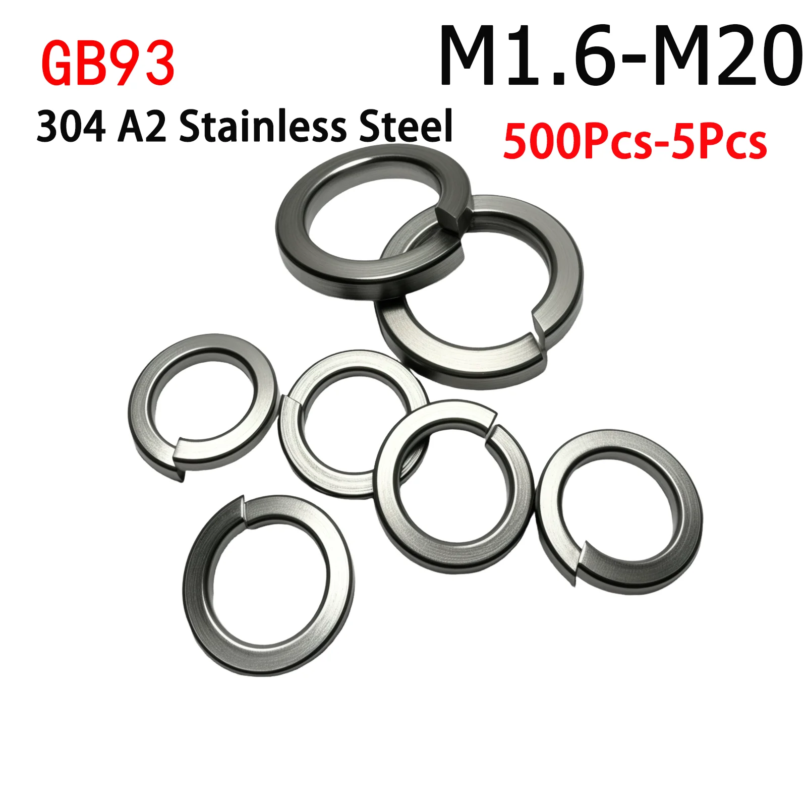 

5-500Pcs GB93 A2-70 304 Stainless Steel Spring Split Lock Washer Elastic Gasket M1.6 M2 M2.5 M3 M4 M5 M6 M8 M10 M12 M14 M16-M20