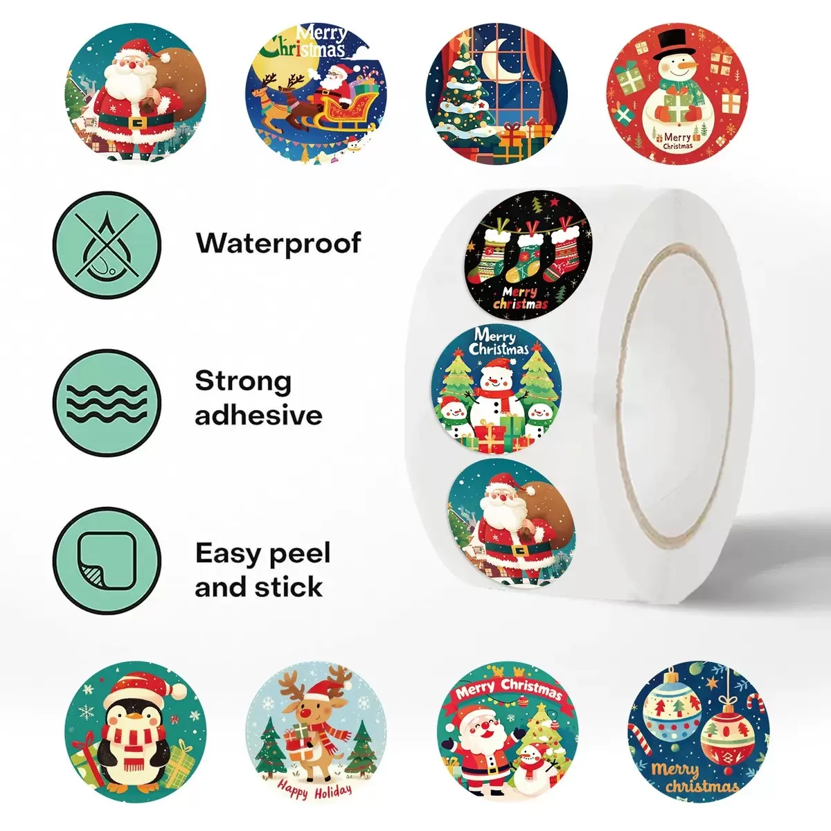 500PCS Cartoon Christmas Fun Reward Stickers 10 sheets 2.5cm/1.0-inch Christmas Learning Reward Set Party Gift Stamps