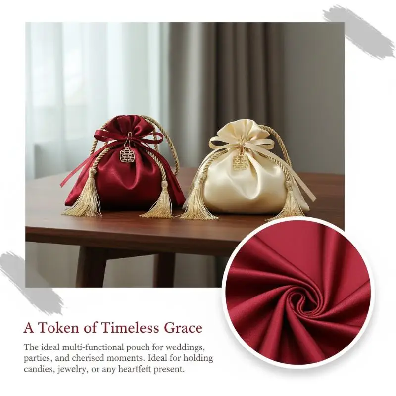 Satin Tassel Candy Drawstring Bag Elegant Reusable Cloth Gift Pouch for Wedding Birthday Baby Shower Party Event Favors