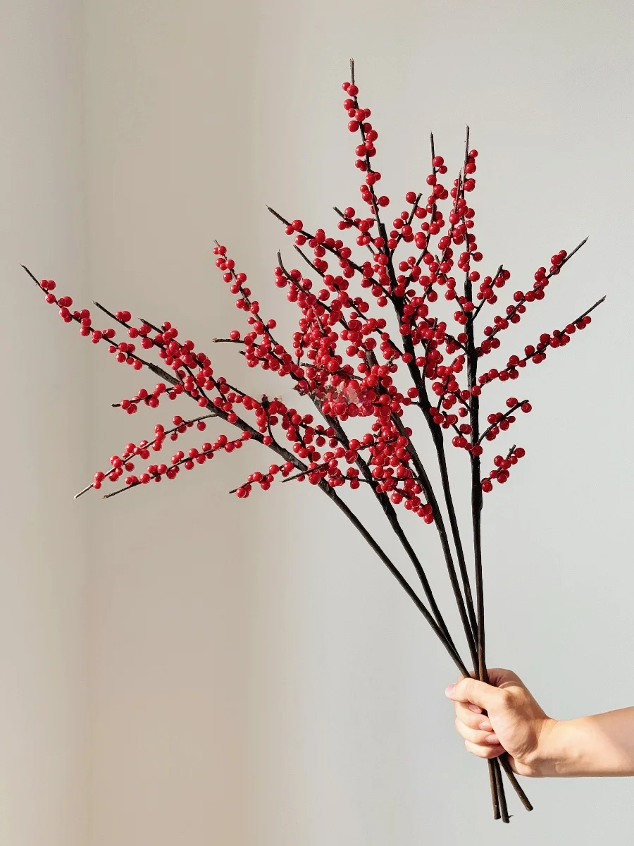 

Искусственные ягоды остролиста Monroe для декоративной цветочной композиции, украшение для гостиной, рабочего стола, новогодний праздничный декор, имитация.