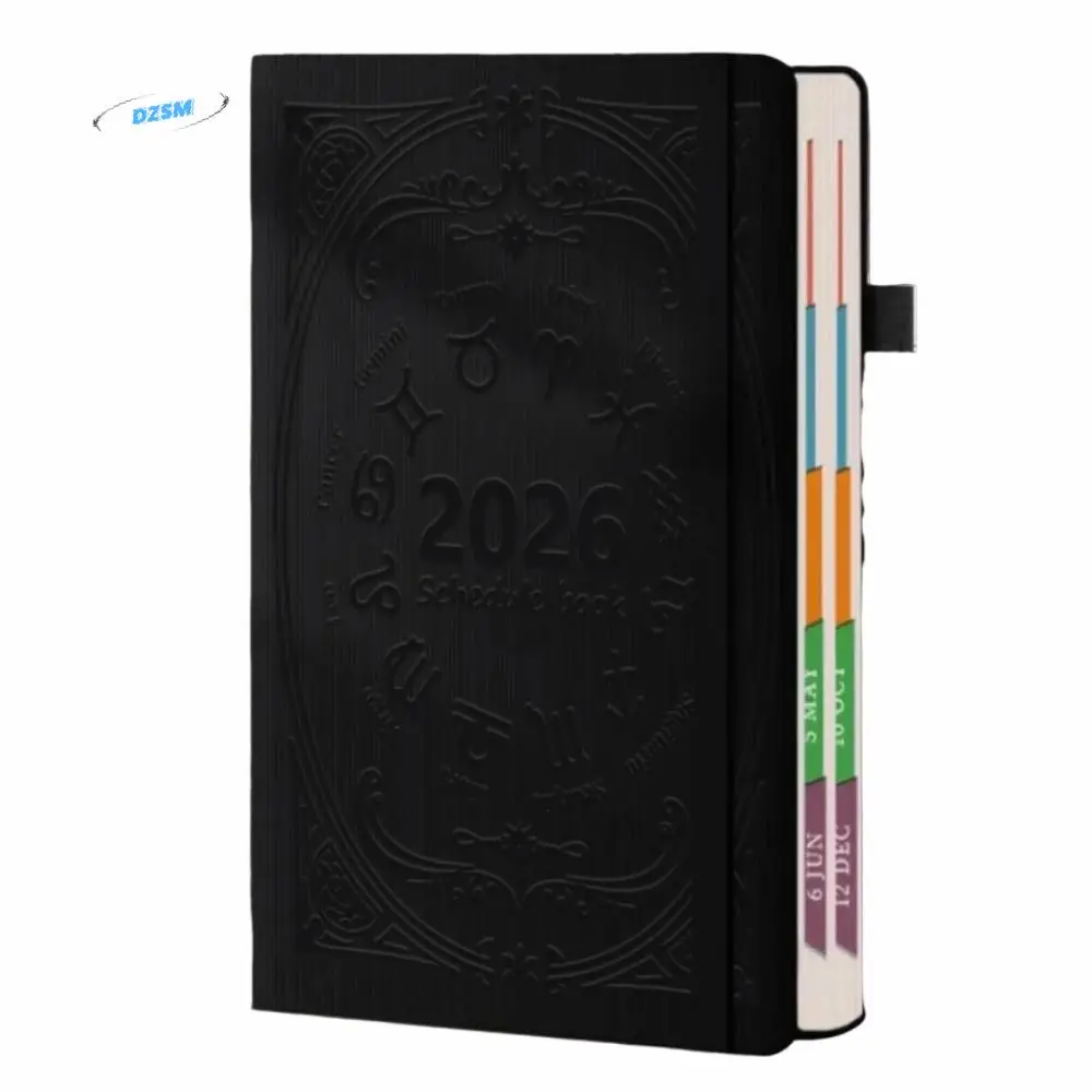 สมุดวางแผนรายปี 2026 ปกหนัง PU ลายพื้นผิว สมุดบันทึก 12 เดือน พร้อมที่คั่นหน้า พกพาสะดวก ขนาด A5