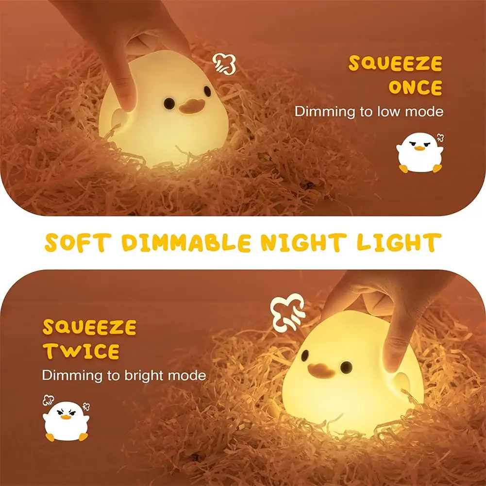 LED Cute Bean Duck Night Light Silicone Nursery Night Light lampada da tavolo ricaricabile lampada da comodino con sensore tattile per camere da letto