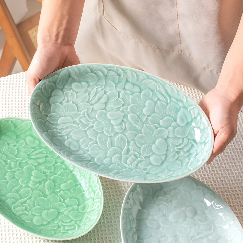 

Light Luxury Relief Ceramic Plate High End Restaurant Exquisite Fish Plate Delicious Dessert Snack Plates Household Tableware
