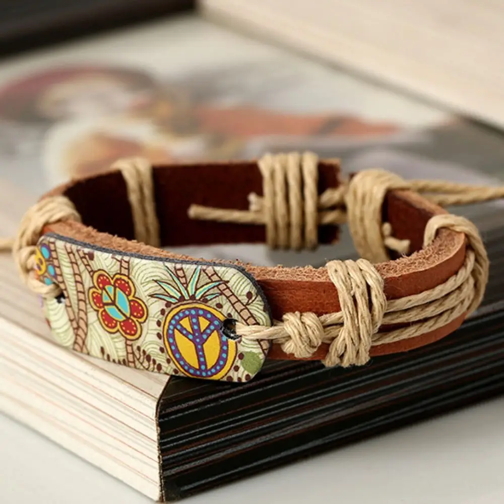 Pulseras Boho de cuero de estilo Retro para prevención de caídas, cuerda de cáñamo resistente al desgaste, tela tejida, accesorios de moda impermeables duraderos