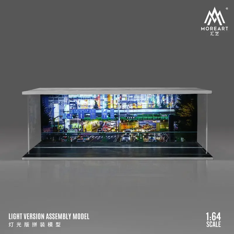 MoreArt 1/64 Simulated Parking Lot Street Scene Miniature Diorama Car Garage PVC Assembly with Light Parking Space Model Display