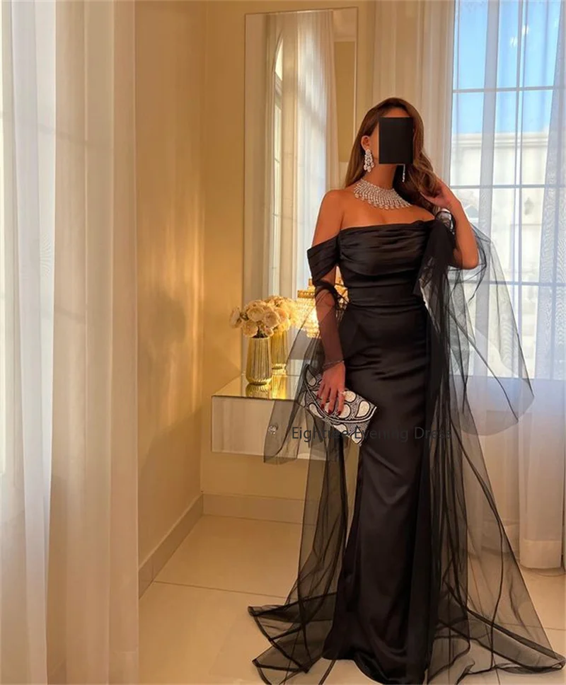 Eightree Black Evening Dresse Off The Shoulder Saudi Arabia Stain Mermaid Backless Party Dress Robe De Soirée Femme New Arrival