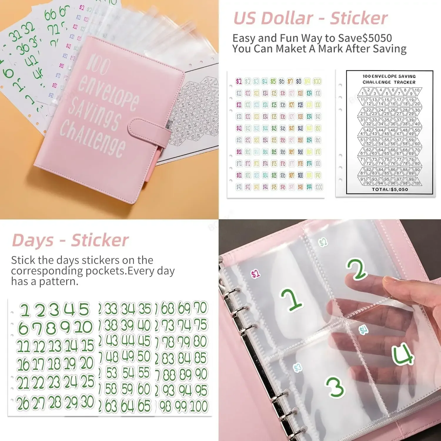 100 Envelope Challenge Binder Challenge Book with Cash Envelope Easy and Fun Way for Money Saving for Budgeting Planner