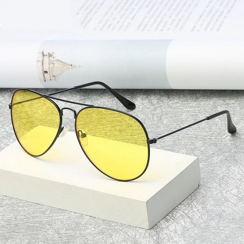 Classic Pilot Yellow Sunglasses Night Vision Clear Lens Sun Glasses Stylish Designer Eyewear for Driving and Outdoor Activities