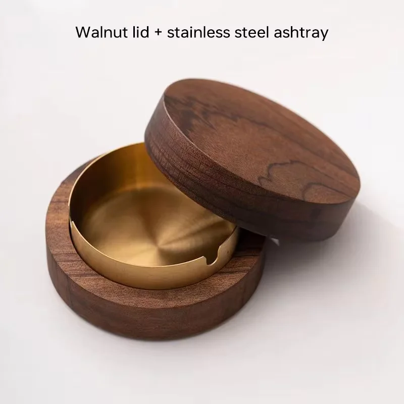 Kreativer Holz-Aschenbecher mit Deckel, Edelstahl-Auskleidung, Winddicht, Rauchfest, Langlebig, Leicht zu Reinigen, Aschenbecher, Zigarrenbox-Dekoration