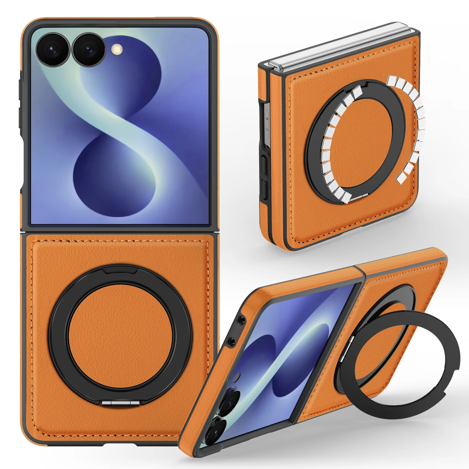Hot sales 360 Rotating Magnetic Kickstand Leather Phone Case for Samsung Z Flip 8 7 FE 6 5 4 3 Shockproof For Magsafe Slim Cover