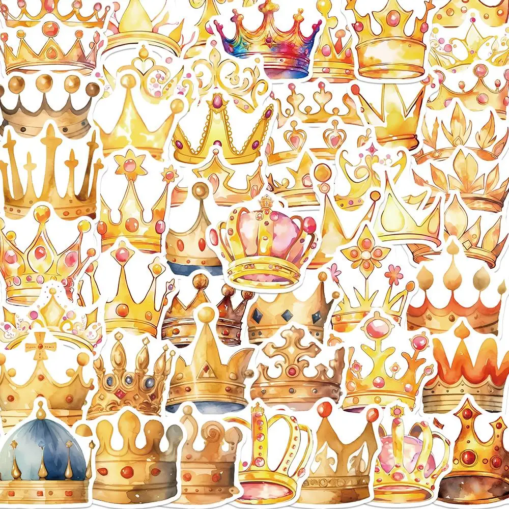 10/25/50PCS Cartoon Gold Crown Sticker Waterproof Cute Art Decoration Cup Clipbook Stationery Book Laptop Guitar Helmet Luggage