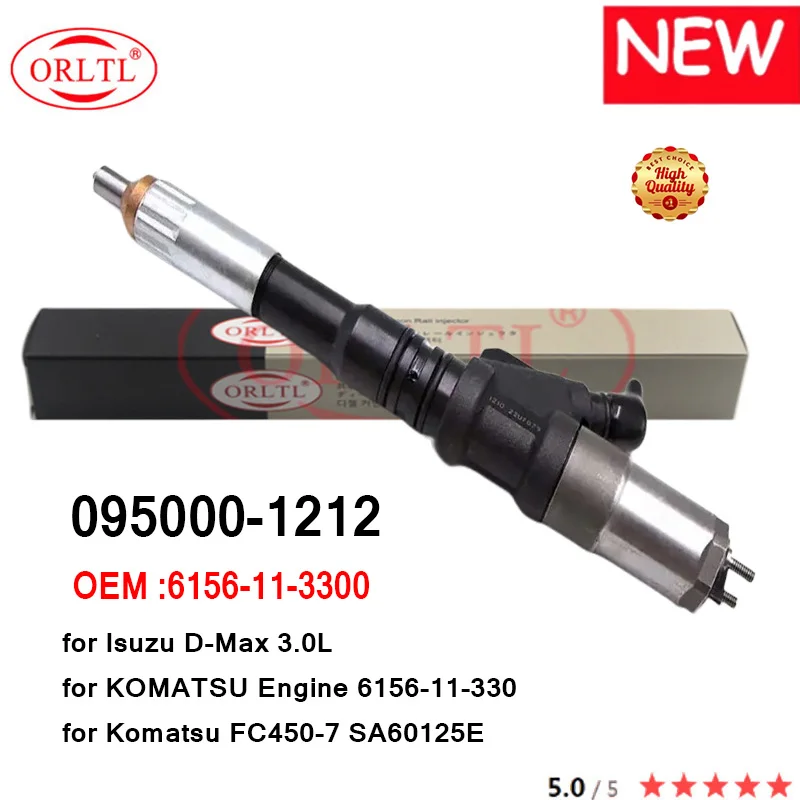 ORLTL Original Diesel Injector 6156-11-3300 6156113300 095000-1212 095000 1212 0950001212 for Isuzu D-Max 3.0L KOMATSU Engine