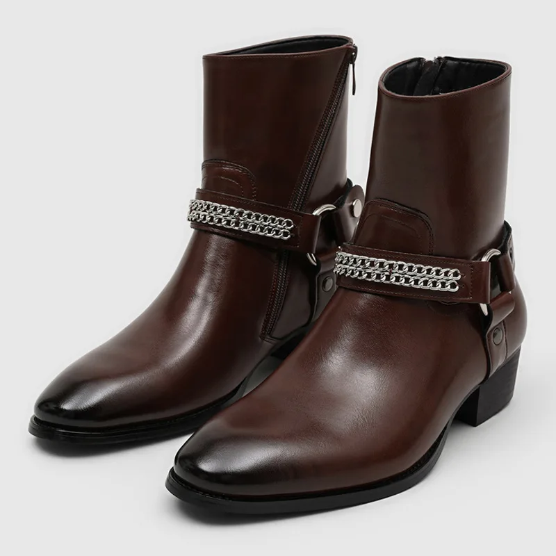 men casual stage nighclub high chelsea boots black brown designer shoes cowboy natural leather boot stylish cool ankle botas man