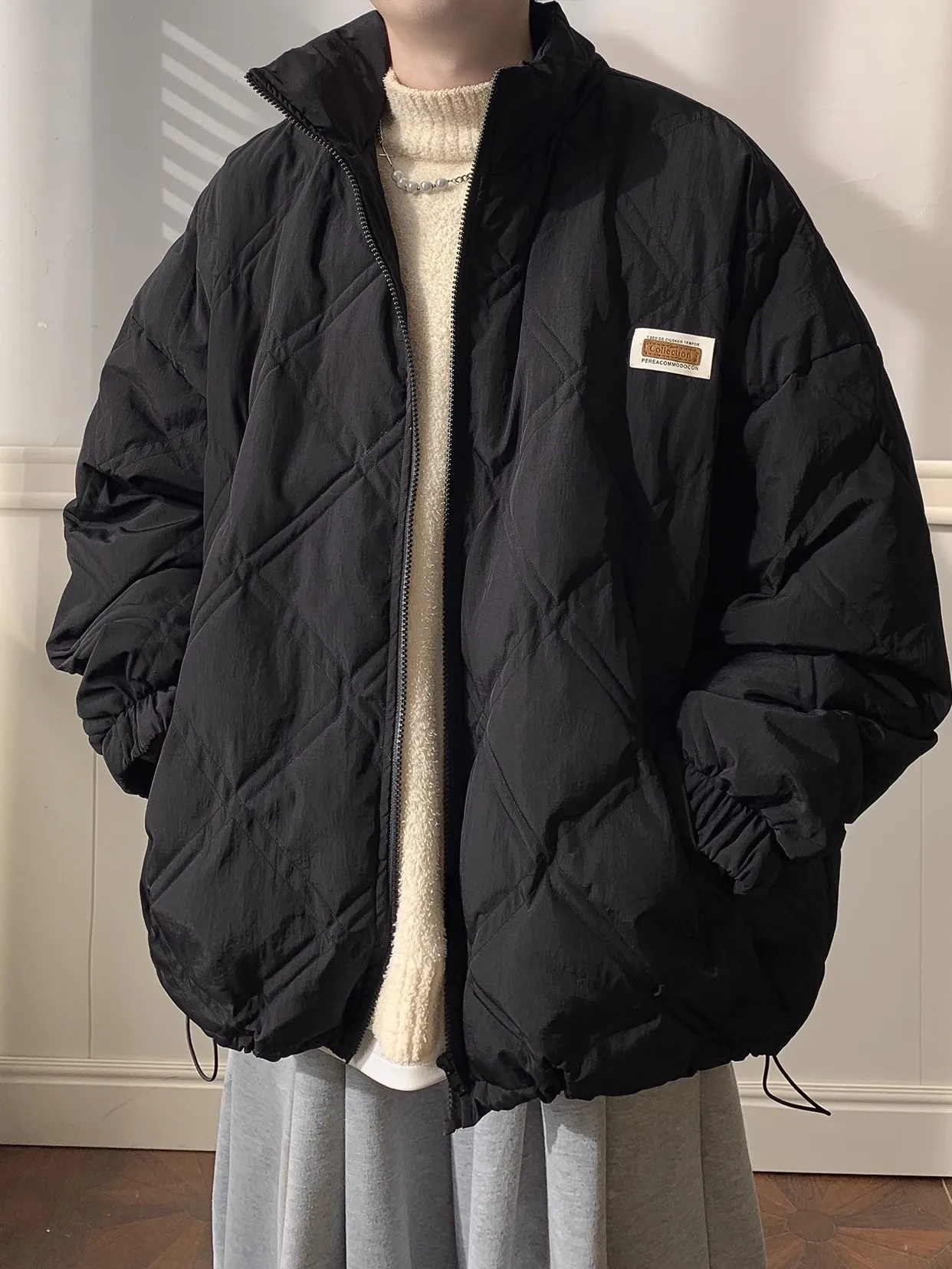 

Extra Large Size Diamond Pattern Cotton Jaet Men's Winter Faion Brand Fce Lined Thi Warm Coat Upper Apparel