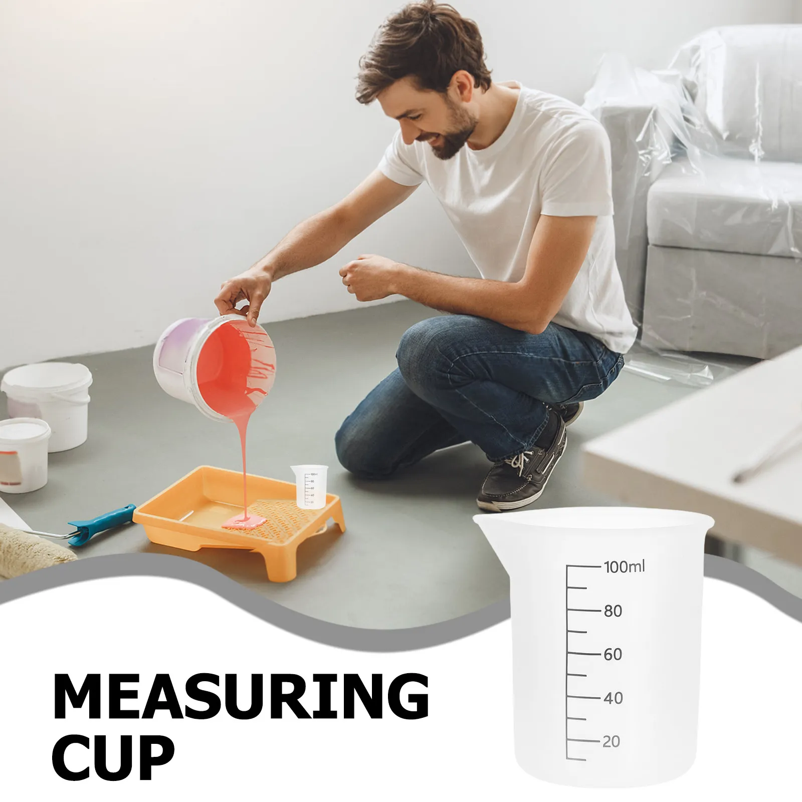 Silicone Measuring Cups 8 Piece Set 100ml Reusable Flexible Graduated Mixing Cups for Resin and Kitchen