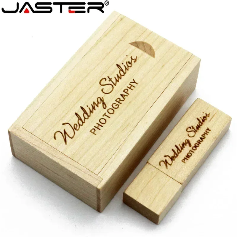 JASTER USB 2.0 Drewniane pudełko Pendrive 16GB Pendrive 128GB 64GB 32GB 8GB 4GB Fast Speed Memoria Micro Stick 1PCS Darmowe logo