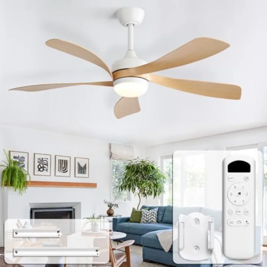 

Outdoor ceiling fan for patios and living rooms: 52-inch modern design with 5 blades, quiet reversible DC motor, 6-speed contro