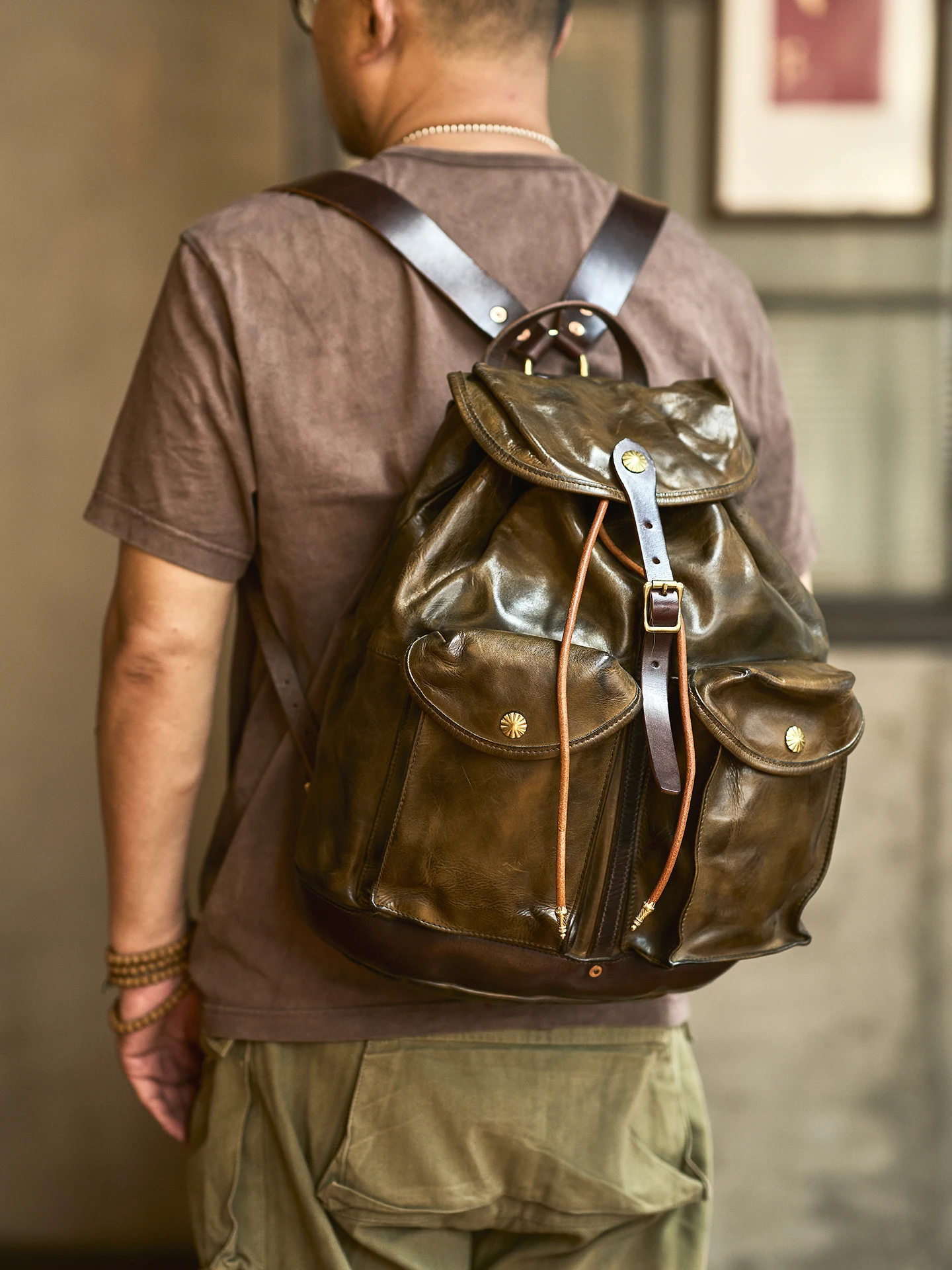 Organizers designers handmade vintage vegetable tanned cowhide men large-capacity backpack travel luxury real leather schoolbag