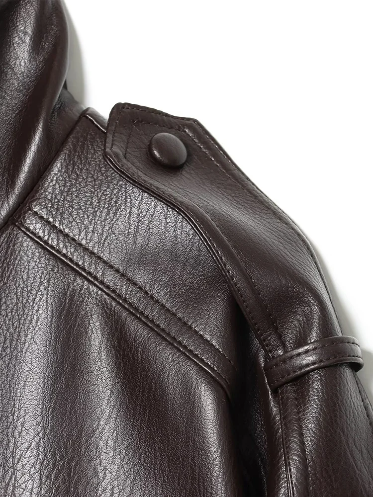 Chaqueta de cuero PU con cuello levantado para mujer, estilo europeo, versátil, elegante, holgada, color sólido