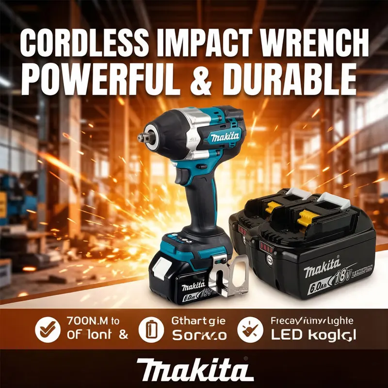 

6.0Ah battery Makita electric wrench brushless multifunctional car maintenance tool. High torque cordless impact DTW700