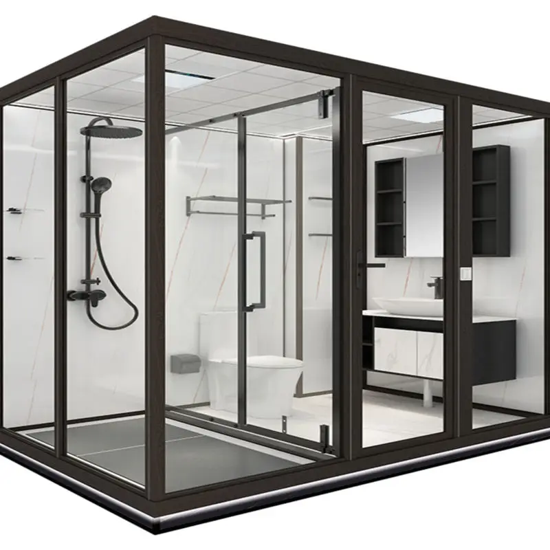 Integrated Modular Bathroom Pod Tempered Glass Shower Room All-in-one Bathroom Unit For Hotel Project