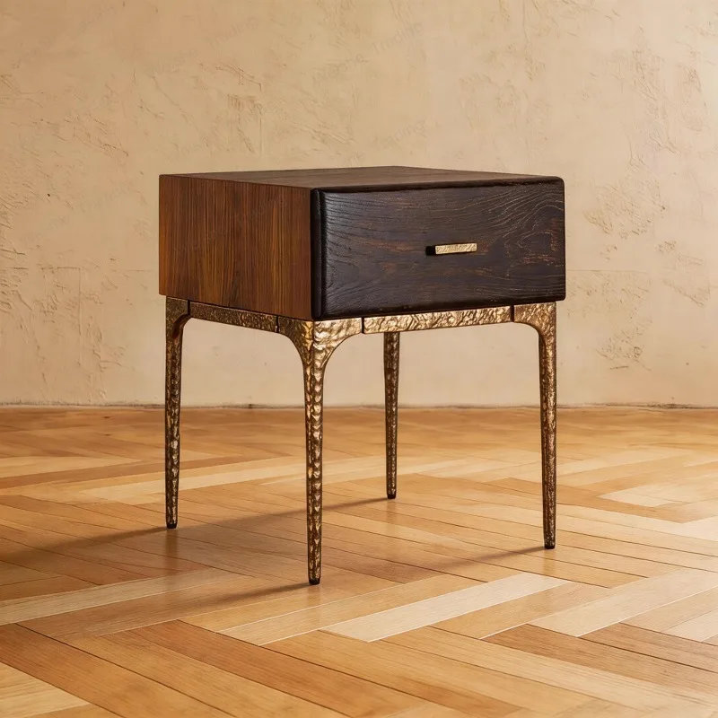 Bedside table Premium sense light luxury edge few cast iron side cabinet solid wood oak bedside table edge few