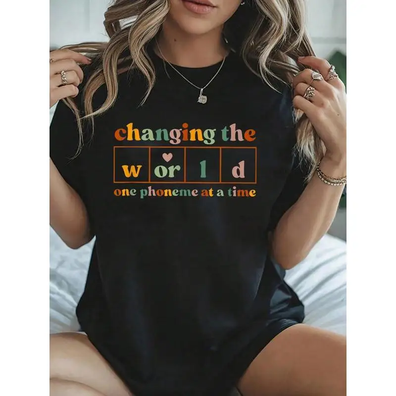

"Changing the World One Phoneme at a Time" T-Shirt Women's Slogan Tee Speech Therapist Teacher Gift Language Pathology Top