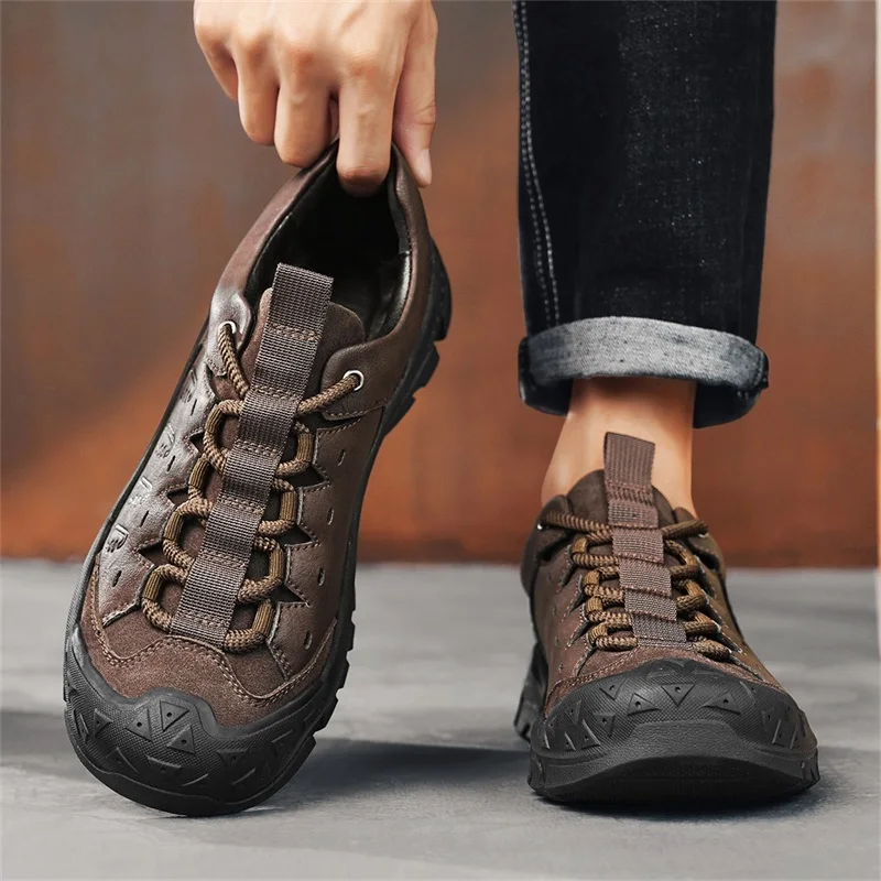 

Quality Rubber Anti Slip Wear-resistant Sole Outdoor Casual Shoes Brand Mens Versatile Leather Shoes Fashion Hiking Sports Shoes