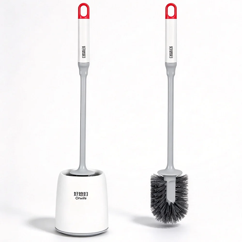 Toilet Brush Set Wall Hanging, Semi-spherical Head Deep Cleaning Brush for Toilet Bowl, Household Bathroom Cleaning Tool with Ba