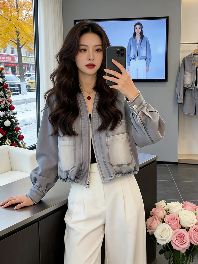 

Джинсовая куртка Laid-ba Sle в корейском стиле для женщин, повседневная, свободного кроя, с карманами, новинка весенней коллекции, для города