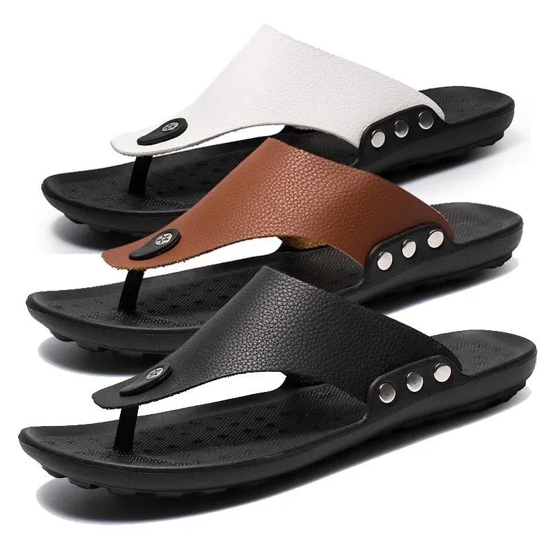 MAEDEF 2024 Summer Men's Slippers Outdoor Beach Soft Comfortable Man Shoe Slip on High Quality Non-Slip Flip Flops Travel Sandal