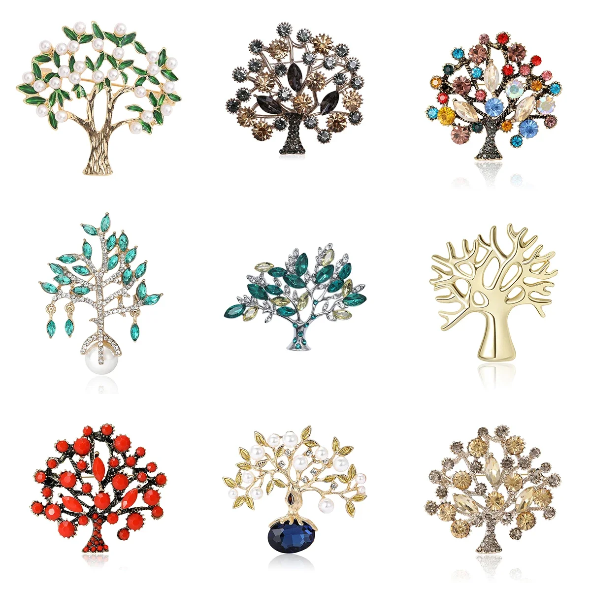 Trendy Rhinestone Fortune Tree Brooches for Women Unisex Plant Pins Multi-color Available Casual Party Accessories Gifts