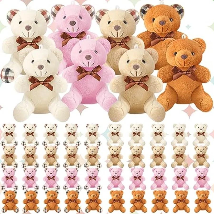 

48 Pcs Mini Stuffed Bear Bulk 4 Inch Tiny Soft Bear Doll with Joint for DIY Keychain Party Favor Wedding Decor Gift in Elegant