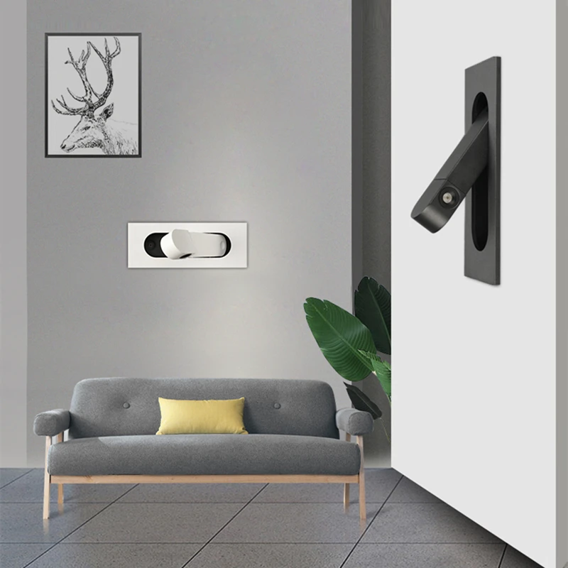 Modern LED Wall Light Folding Reading Lamp Adjustable Angle Embedded Bedside Sconces for Bedroom Hotel Interior Design