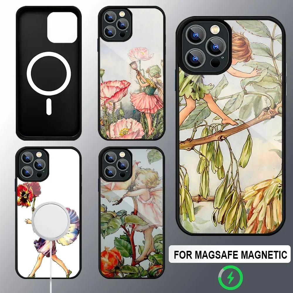 Shockproof Bumper Cover Flower Fairy Illustration Phone Case Magsafe Wireless Charging Cases For IPhone 16 15 13 12 11 14 Pro Ma