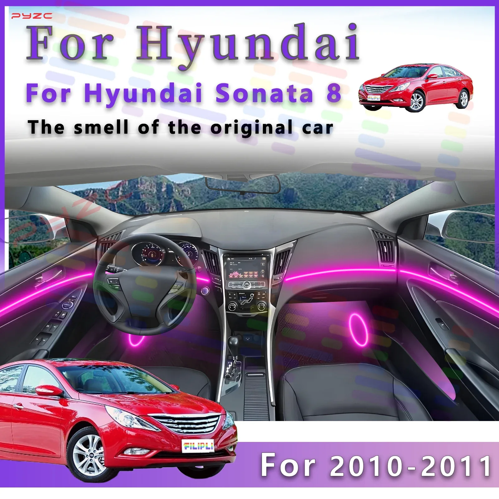 

For Hyundai Sonata 8th Generation Interior 64 Colors LED Acrylic Ambient Light Lamp Strip with Shock Resistance