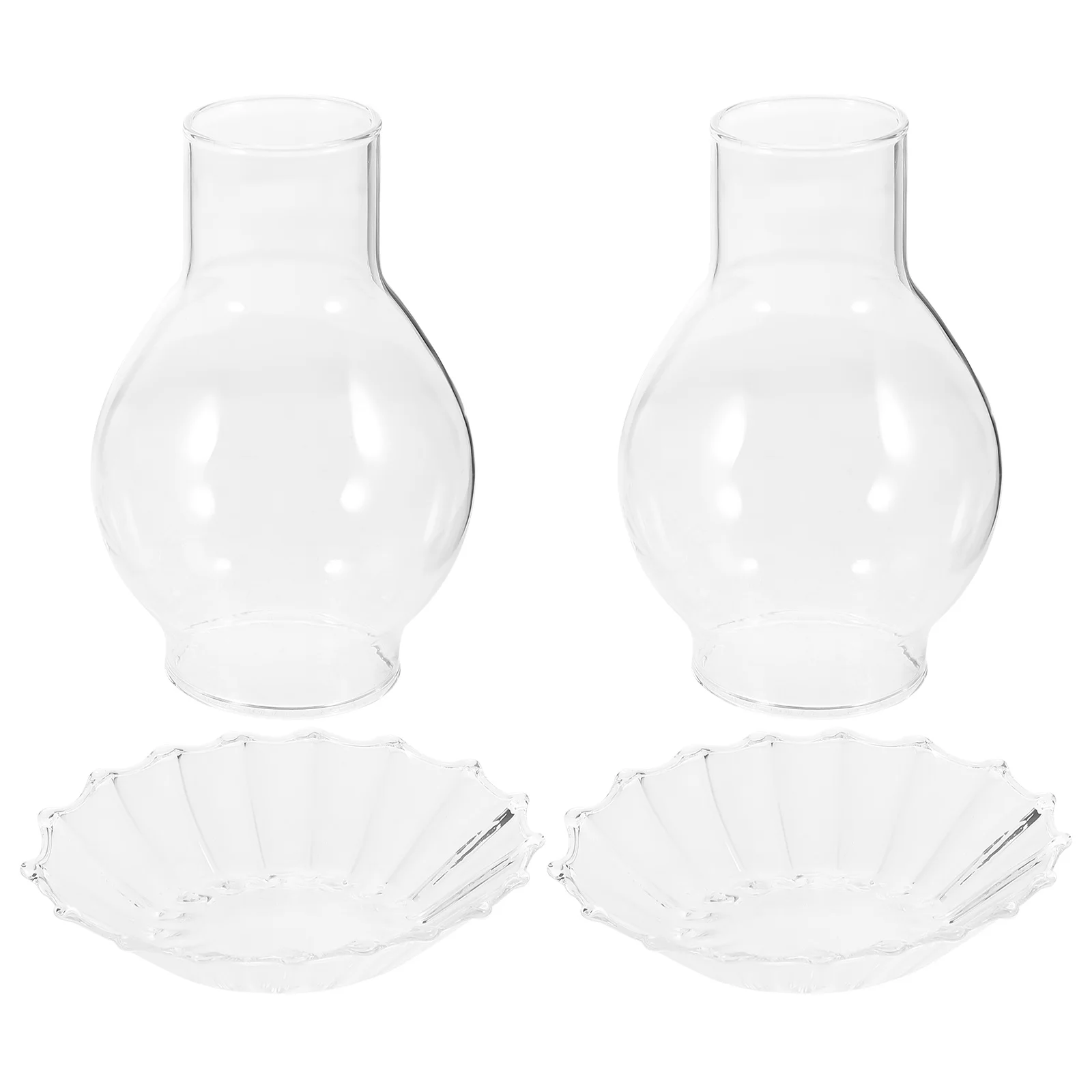 

2Set Clear Glass Covers Vintage Windproof Striped Base Home Decor Clear Glass Tealight Shades Decorative Cover