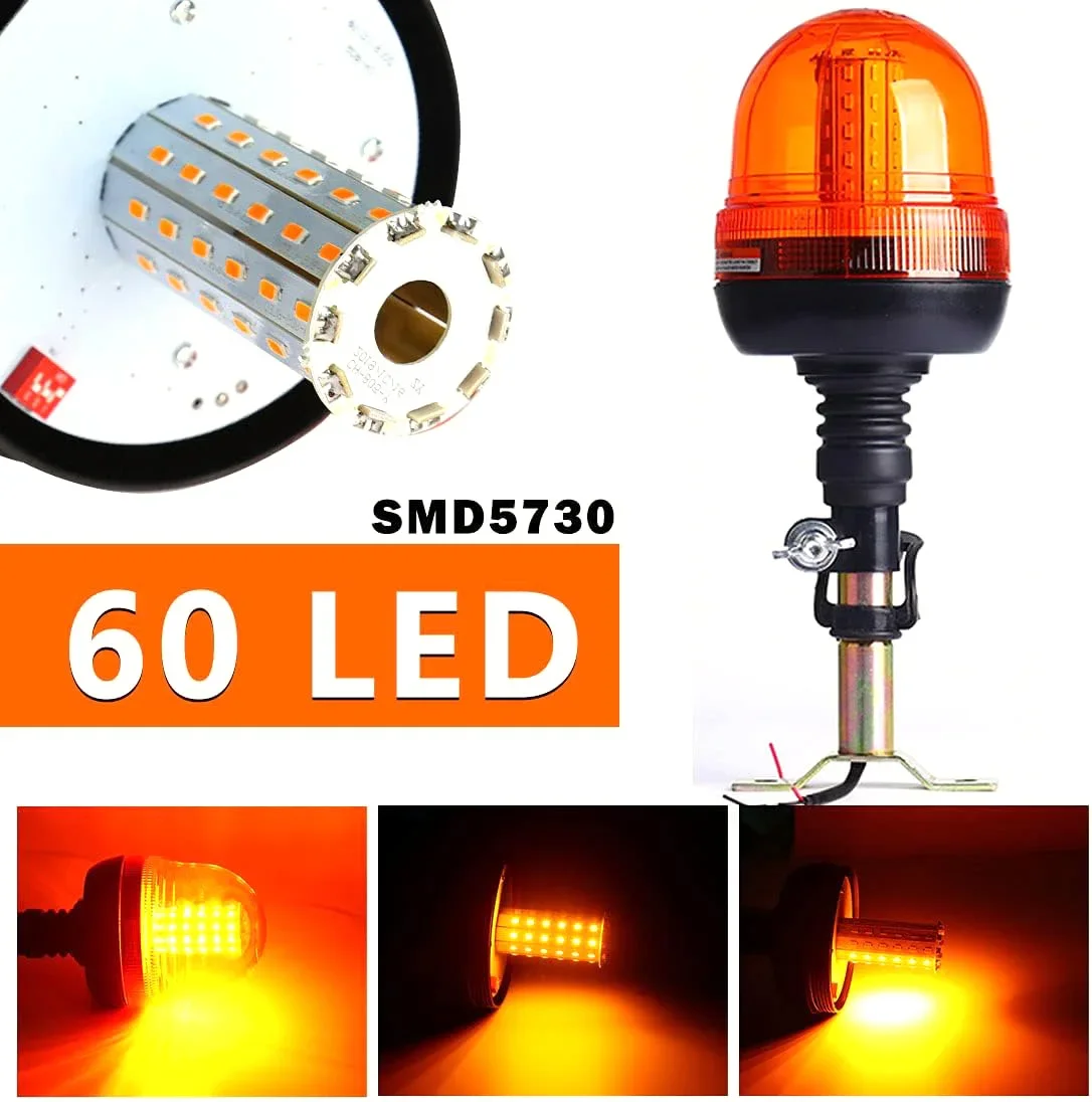 Amber 60 LED Tractor Forklift Flashing Warning Agricultural machinery light Strobe Lights Beacon Truck Car Signal Lamp 12-24V