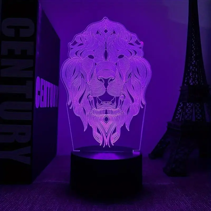 3D Night Light Lion Creative Desktop Bedroom Atmosphere Decoration Light 7 Color LED Table Lamp Home Office Decor Gift Idea USB