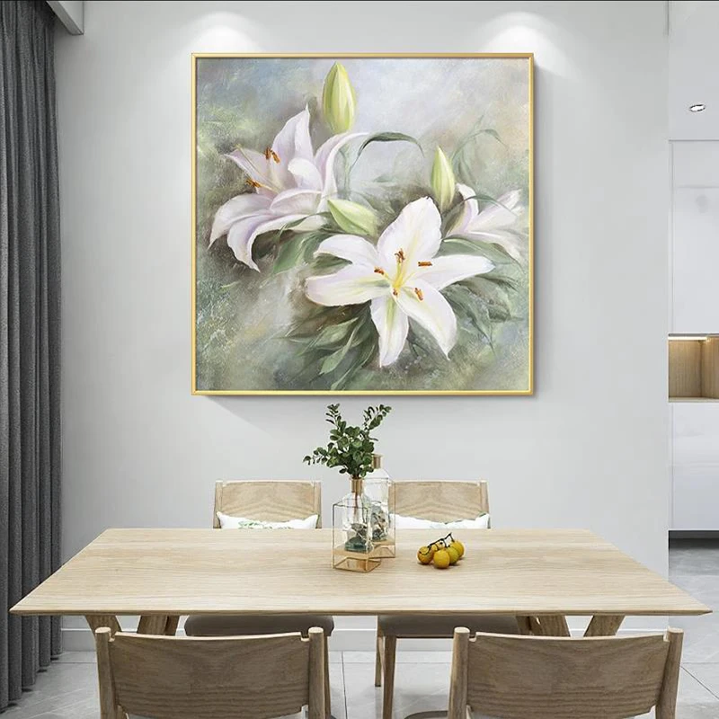 

OQ 100% Hand Painted Oil Painting On Canvas Modern Abstract White Lily Flower Wall Art Living Room Picture Home Decor Unframed