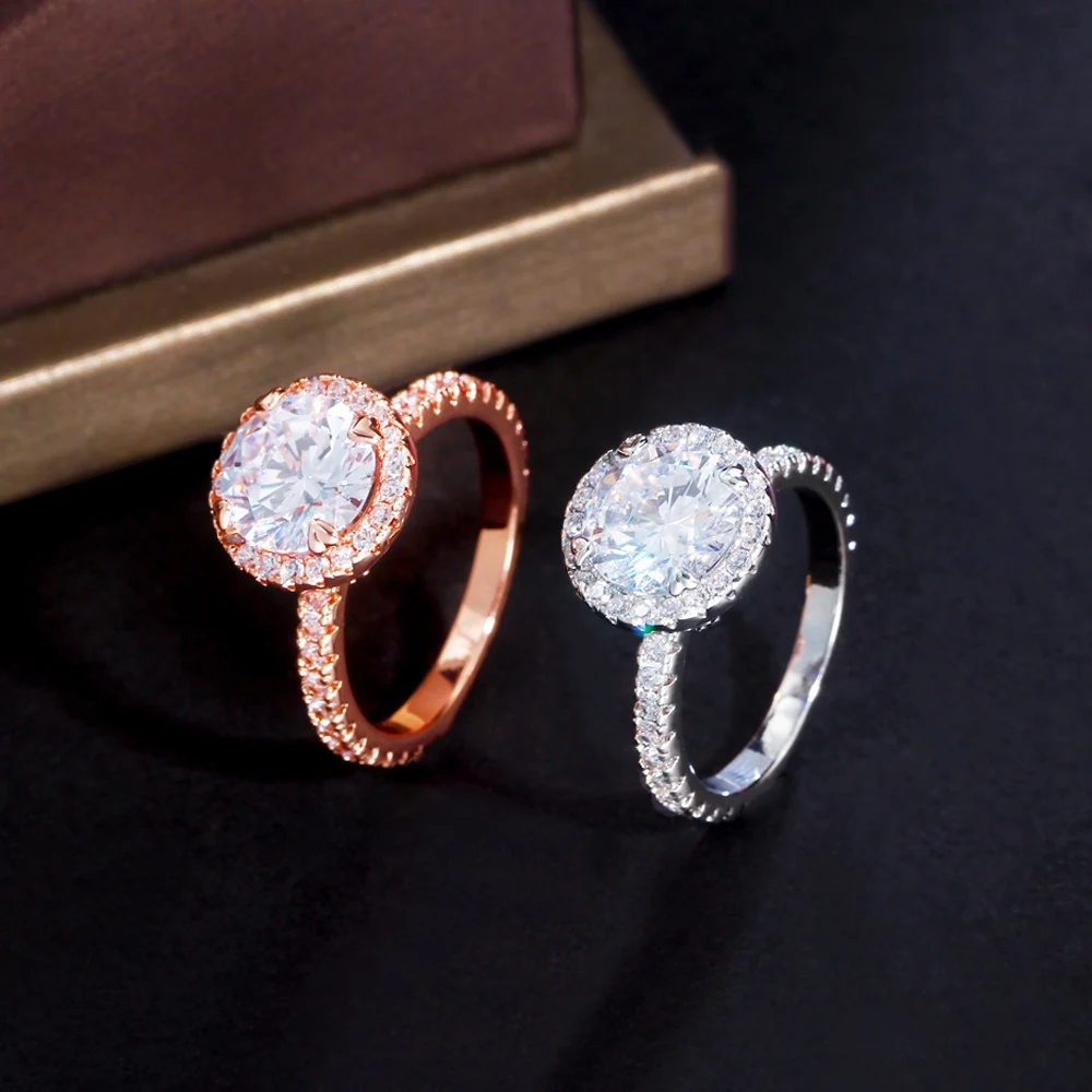 ThreeGraces Shining Cubic Zirconia Rose Gold Color Big Round CZ Bridal Engagement Ring for Women 2023 New Fashion Jewelry R267