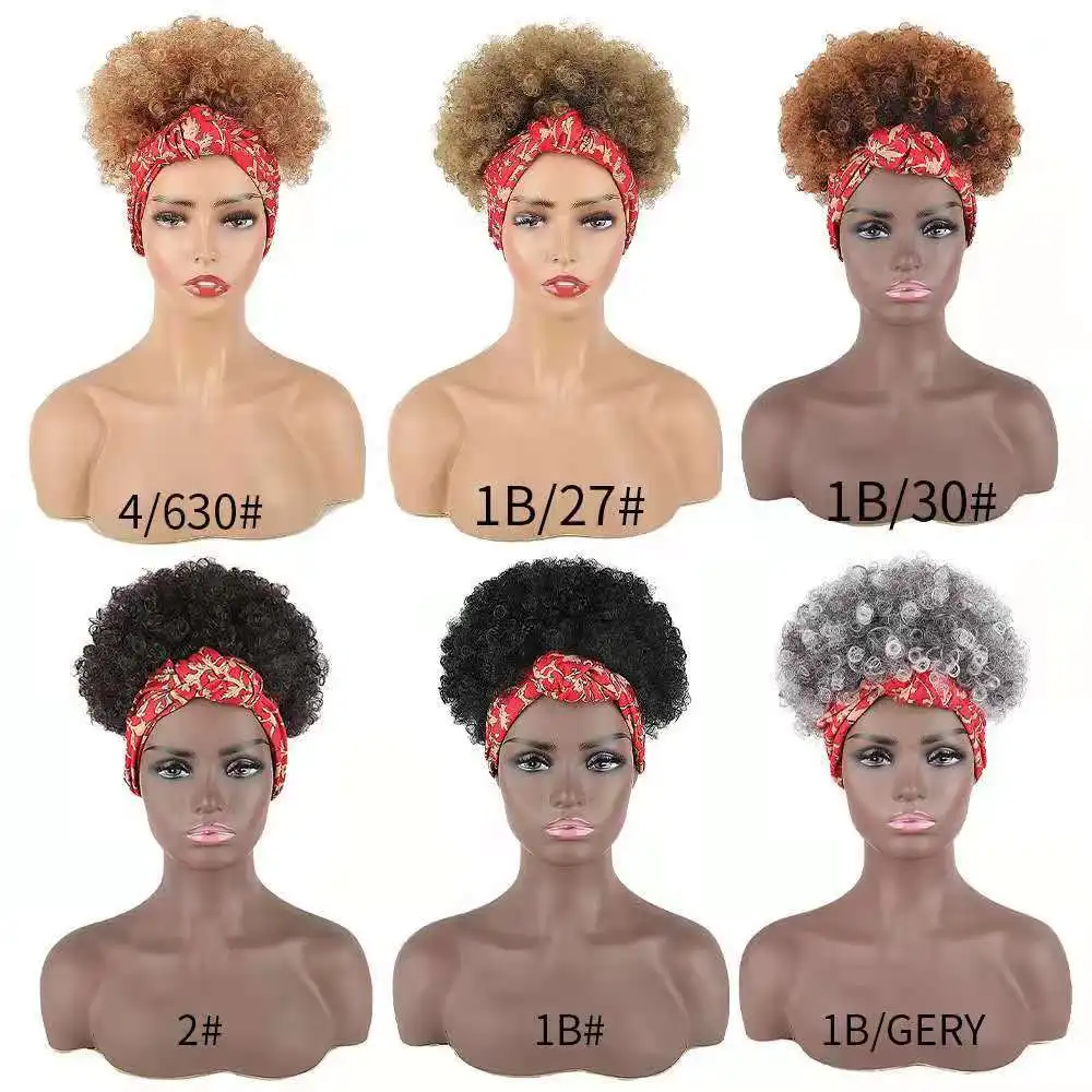 

Short Afro Kinky Curly Headband Wig Synthetic Fluffy Curls Wig African Turban Hair Wrap Natural Daily Hair Wigs for Black Women